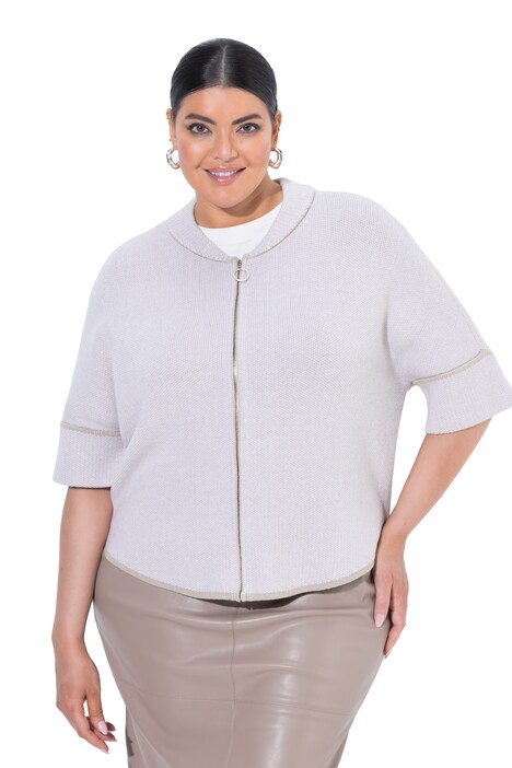 Jacquard-Strickjacke, oversized, Reißverschluss, 3/4-Arm