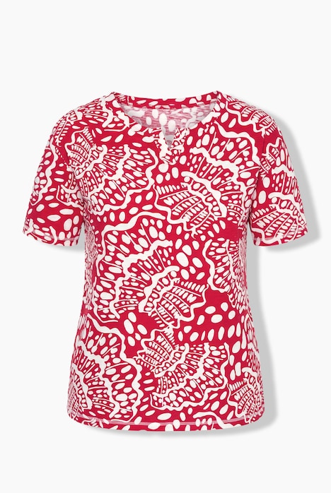 T-shirt, muszelki, krój oversize, dekolt tunikowy, krótki rękaw