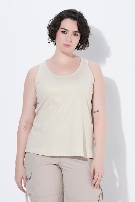 Top, jersey acanalado, motivo metálico, slim, cuello redondo, sin mangas