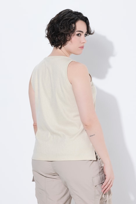 Top, jersey acanalado, motivo metálico, slim, cuello redondo, sin mangas
