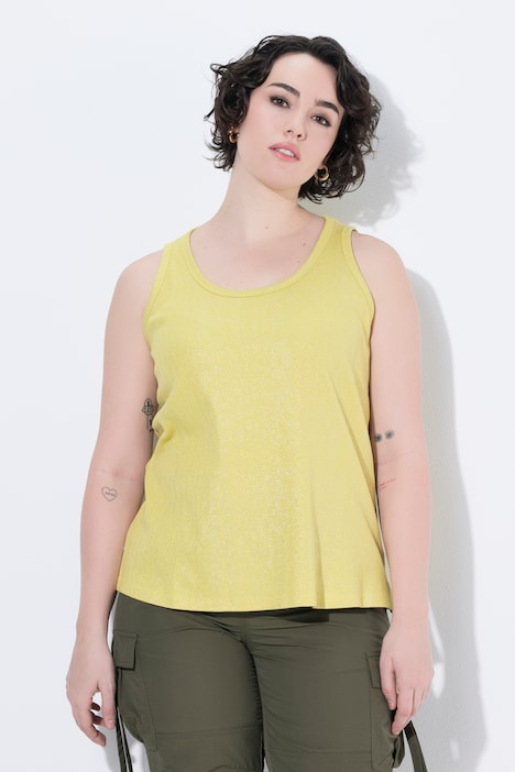 Top, jersey acanalado, motivo metálico, slim, cuello redondo, sin mangas