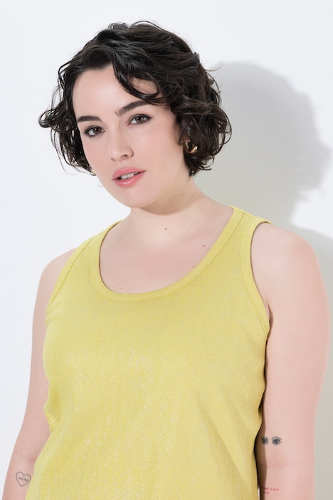 Top, jersey acanalado, motivo metálico, slim, cuello redondo, sin mangas