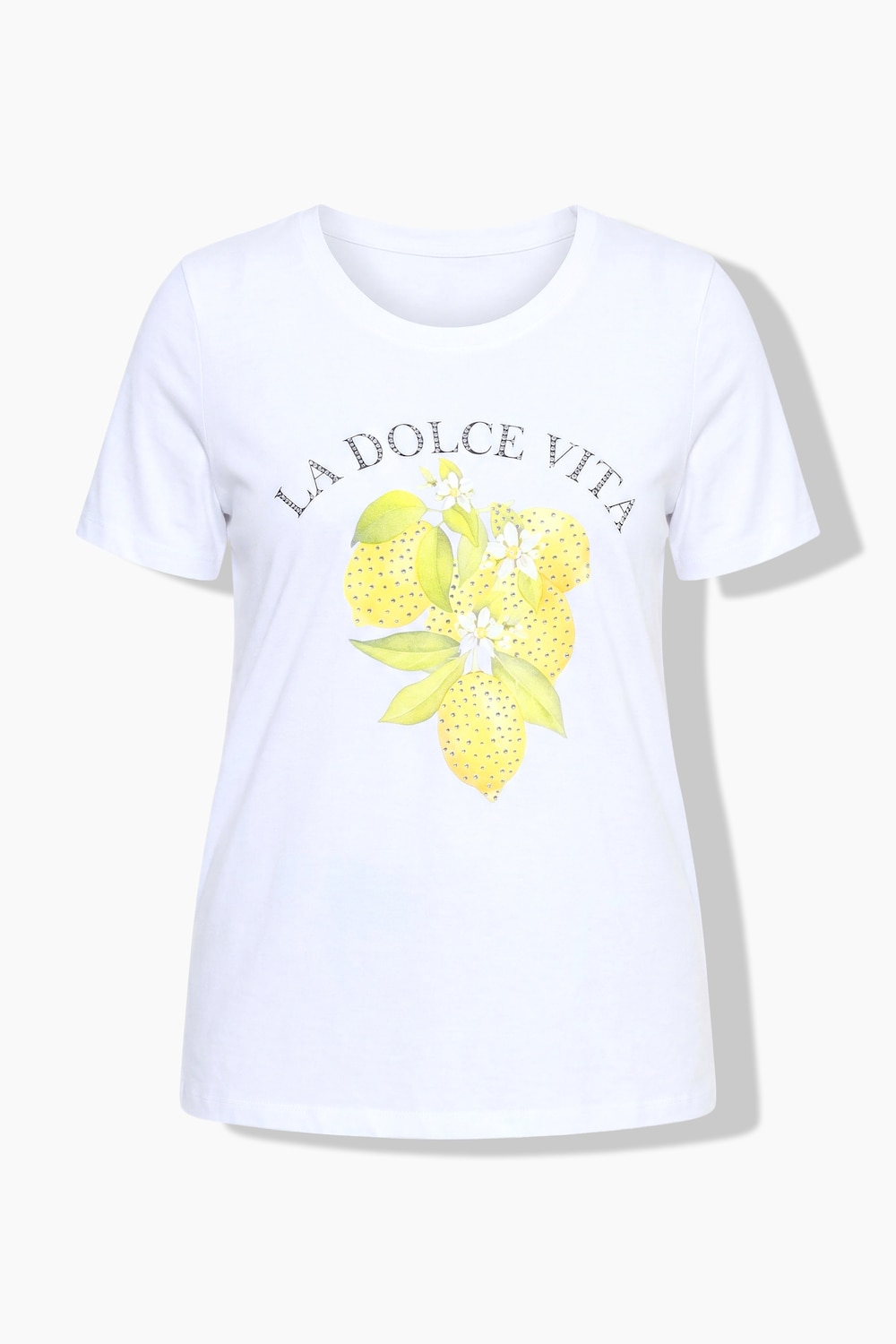 Stora storlekar T-shirt i skön passform med citron-motiv, Dam, vit, storlek: 58, Bomull, Mia Moda