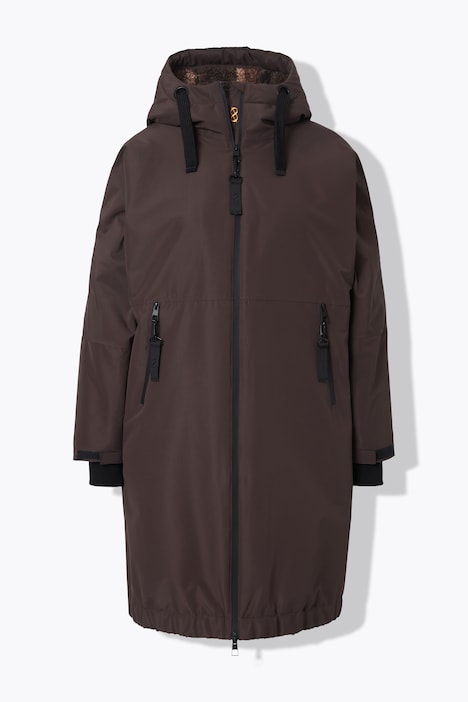 Functionele jas, oversized, geruite teddy voering, capuchon, 2-wegrits