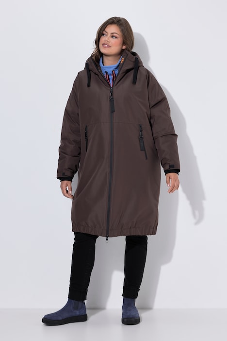Functionele jas, oversized, geruite teddy voering, capuchon, 2-wegrits