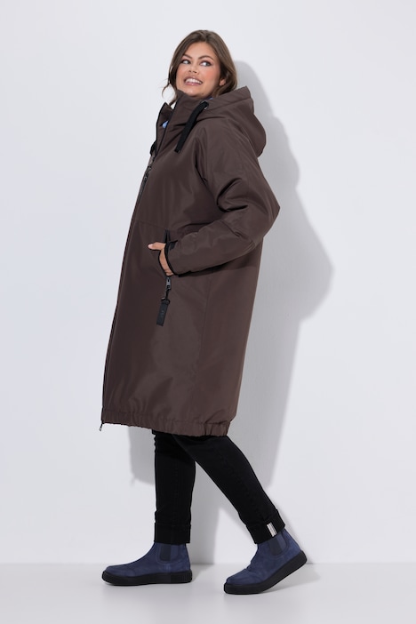 Functionele jas, oversized, geruite teddy voering, capuchon, 2-wegrits