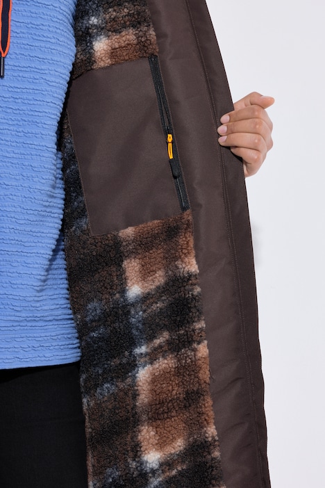 Functionele jas, oversized, geruite teddy voering, capuchon, 2-wegrits