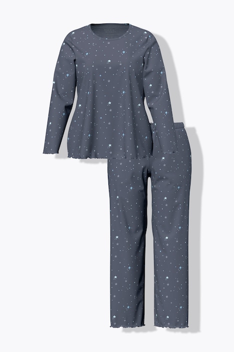 Pyjama motif étoiles, ourlet « vagues », décolleté rond et manches longues