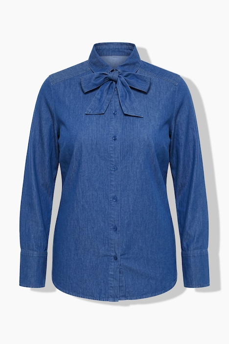 Jeans-Schluppenbluse, Hemdkragen, Langarm