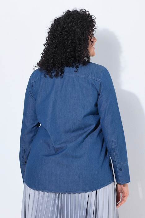 Jeans-Schluppenbluse, Hemdkragen, Langarm