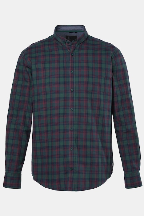 Geruit overhemd, lange mouwen, kleine buttondown kraag, modern fit, tot 8XL