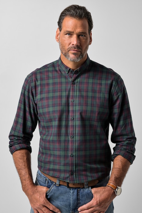 Geruit overhemd, lange mouwen, kleine buttondown kraag, modern fit, tot 8XL