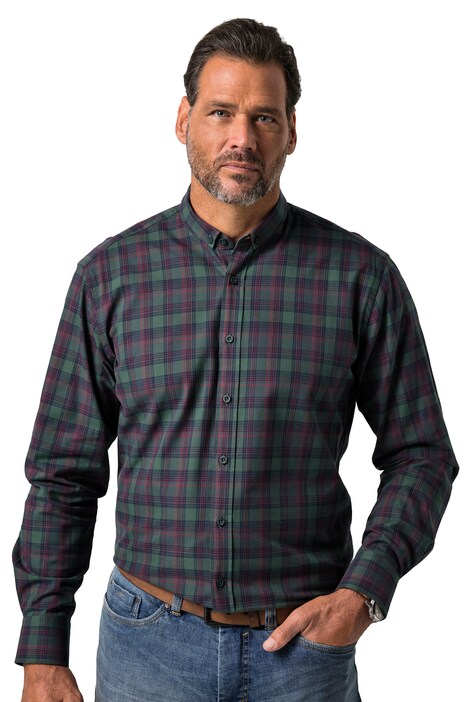 Kostkovaná košile, dlouhé rukávy, přehnutý mini límeček s knoflíky, moderní střih, do vel. 8XL
