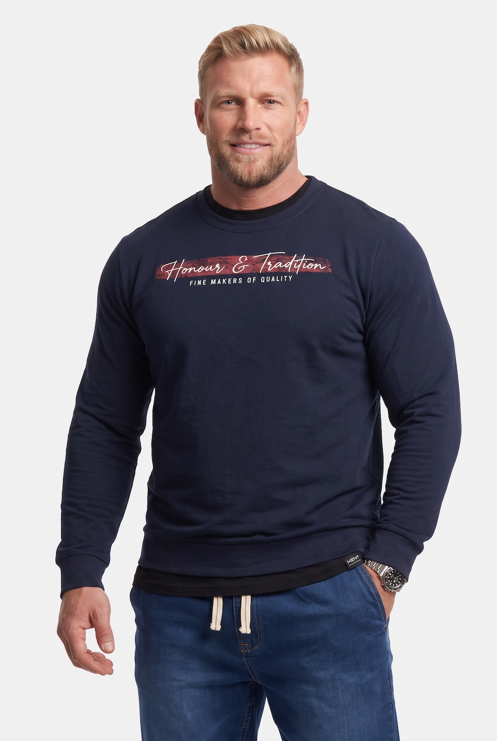 Men+ Langarmshirt, Bauchfit, Print, bis 8 XL