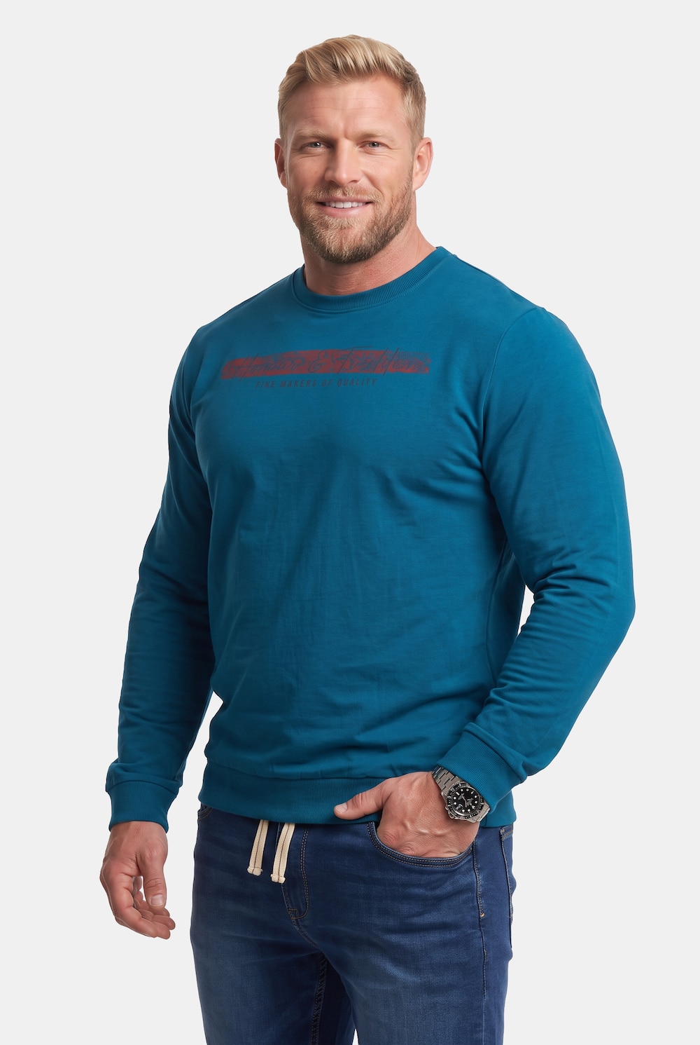 Men+ Langarmshirt, Bauchfit, Print, bis 8 XL