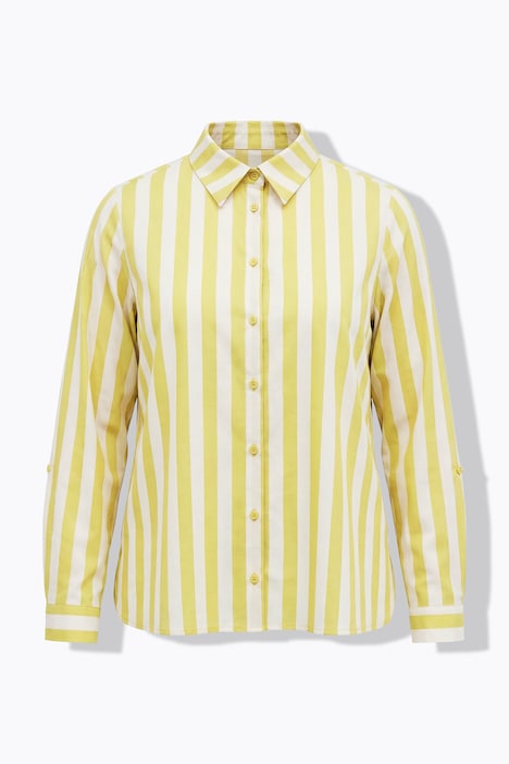 Bluse, striper, A-linje, skjortekrage, lange ermer