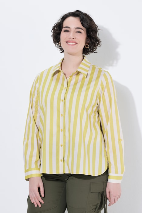 Bluse, striper, A-linje, skjortekrage, lange ermer