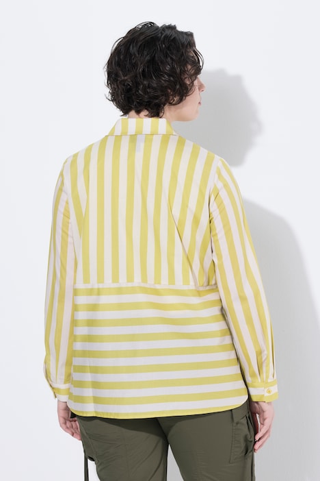 Bluse, striper, A-linje, skjortekrage, lange ermer