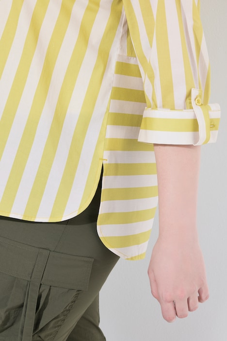 Bluse, striper, A-linje, skjortekrage, lange ermer