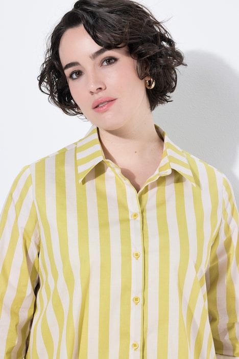 Bluse, striper, A-linje, skjortekrage, lange ermer
