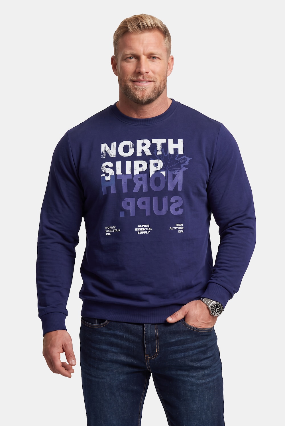 Men+ Langarmshirt, Bauchfit, Print, bis 8 XL