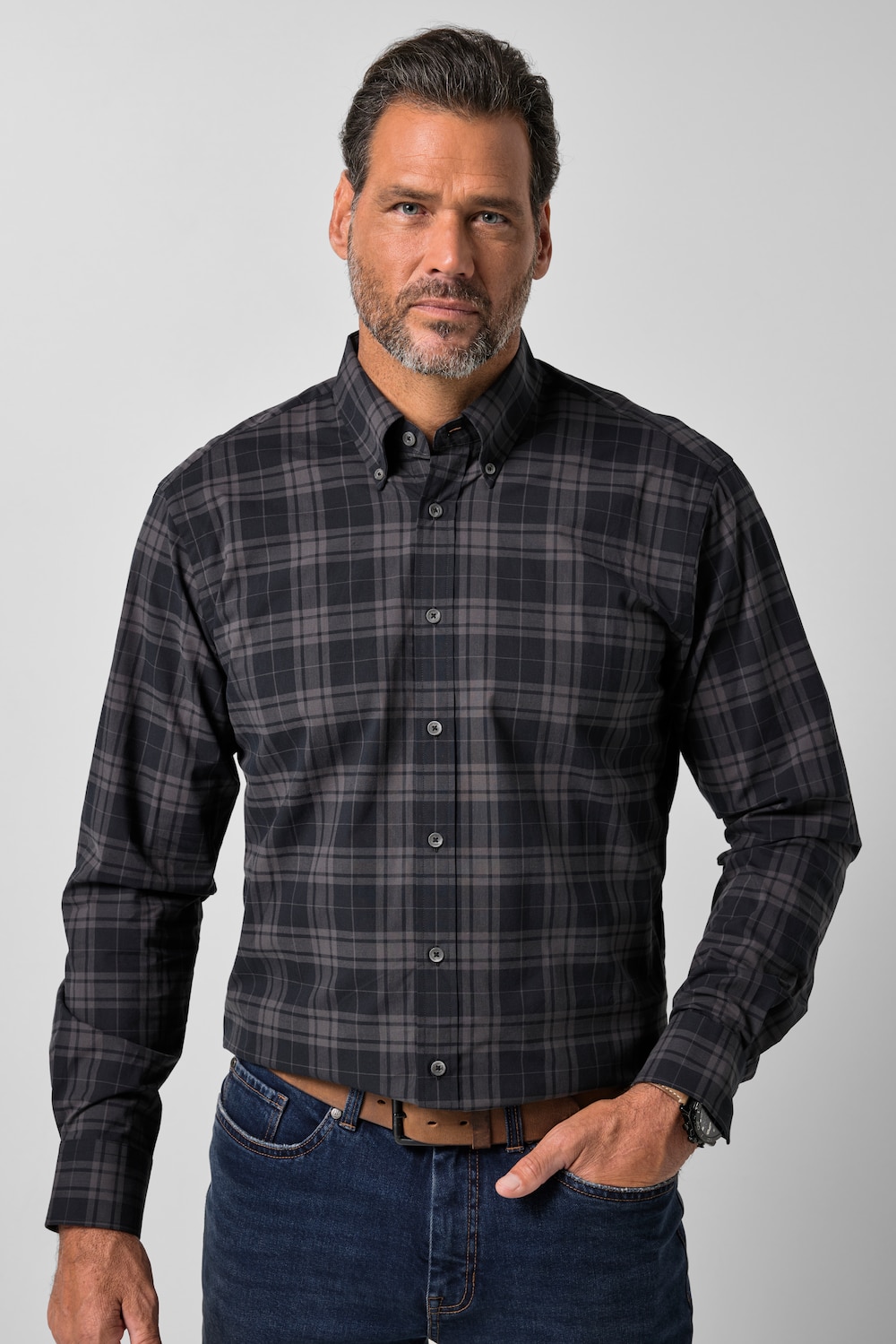 Geruit overhemd, lange mouwen, buttondown kraag, modern fit, tot 8XL