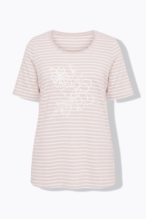 T-shirt, strepen, borduursel, A-lijn, ronde hals, korte mouwen