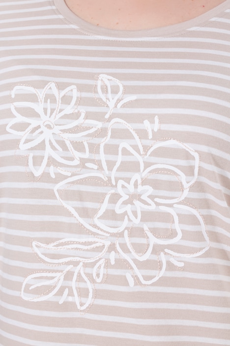T-shirt, strepen, borduursel, A-lijn, ronde hals, korte mouwen