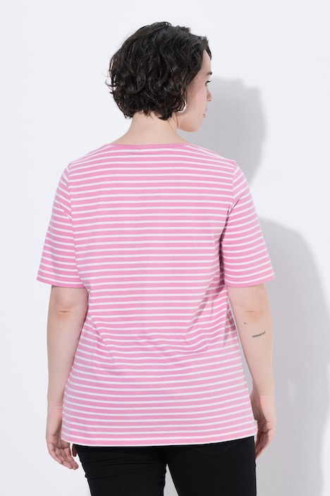 T-shirt, strepen, borduursel, A-lijn, ronde hals, korte mouwen