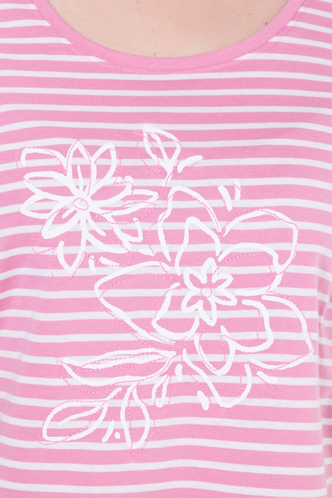 T-shirt, strepen, borduursel, A-lijn, ronde hals, korte mouwen