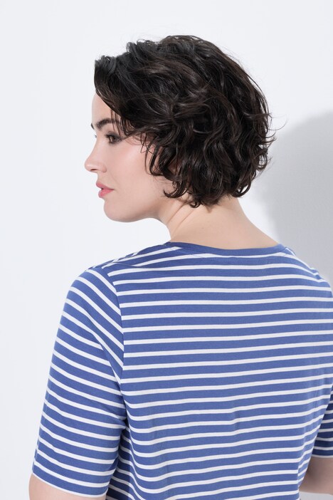 T-shirt, strepen, borduursel, A-lijn, ronde hals, korte mouwen