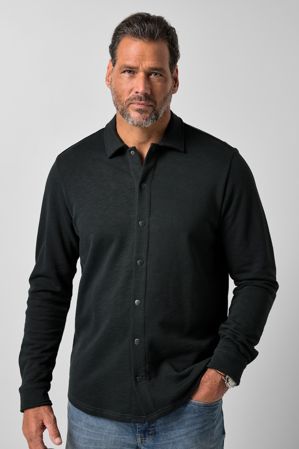 Sweathemd, Langarm, Kentkragen, kastiger Fit, bis 8 XL