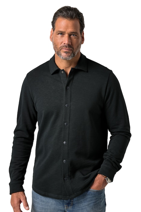 košile z teplákoviny, dlouhé rukávy, kentový límec, hranatý střih, do vel. 8XL