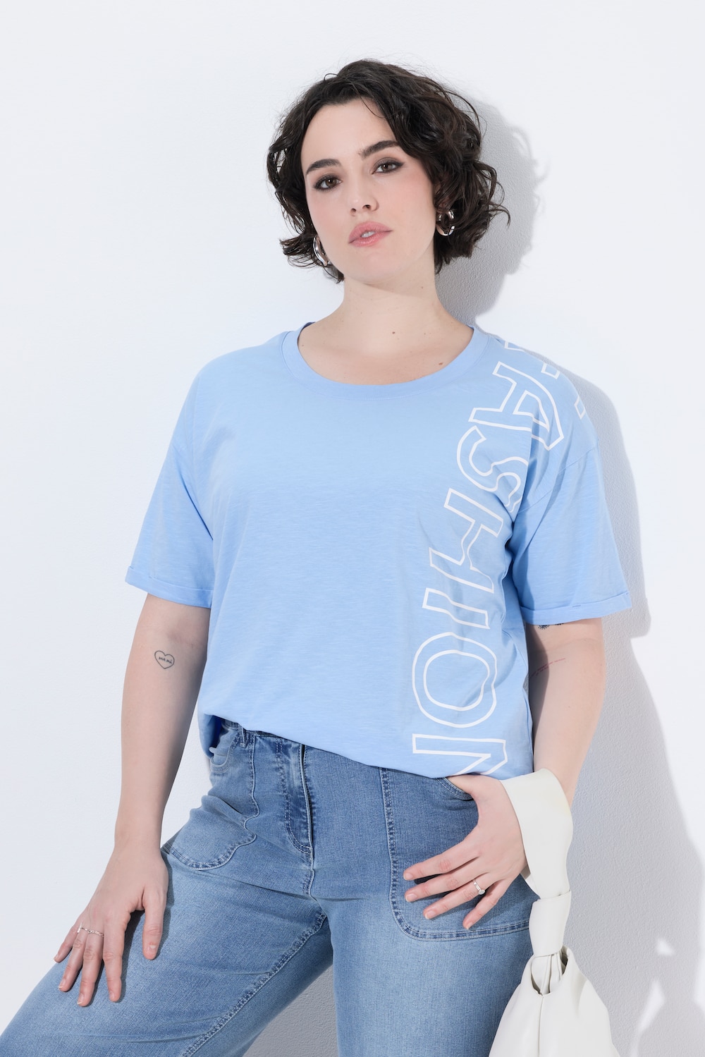 T-shirt, tekstmotief, oversized, ronde hals, korte mouwen