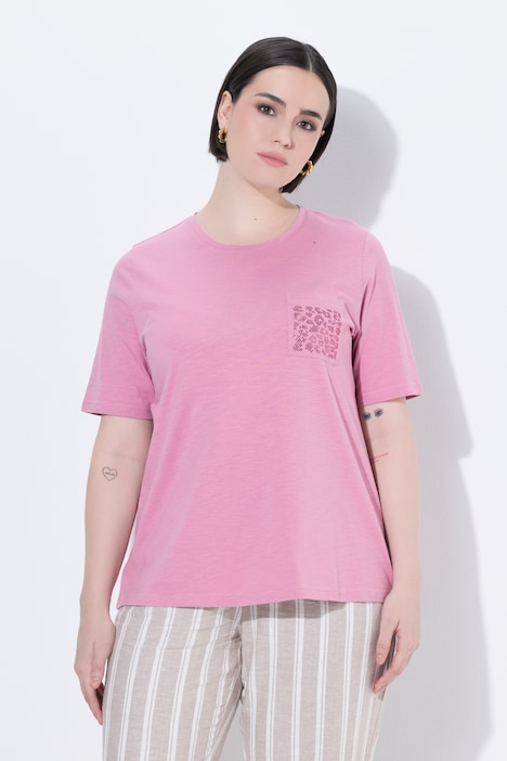 T-Shirt, Ziersteine, Brusttasche, Rundhals, Halbarm