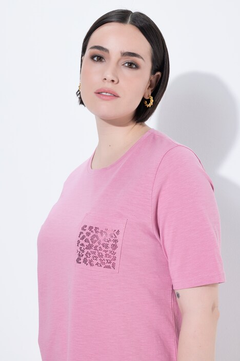 T-Shirt, Ziersteine, Brusttasche, Rundhals, Halbarm