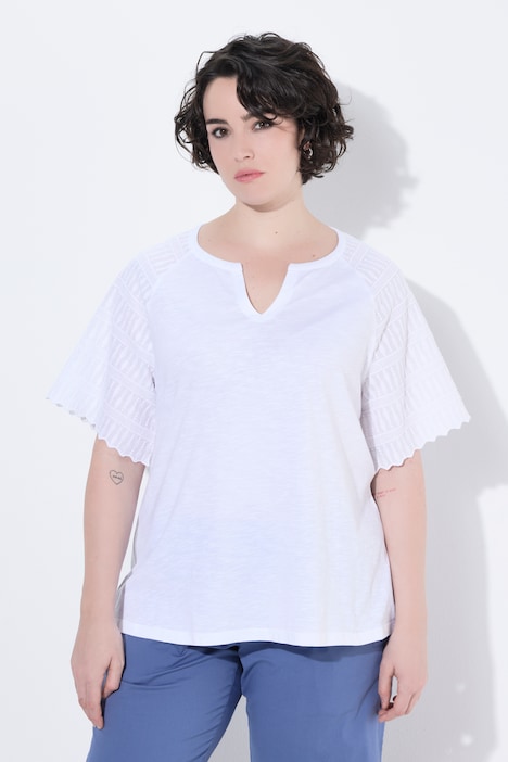 T-Shirt, Stickerei, Tunika-Ausschnitt, Halbarm