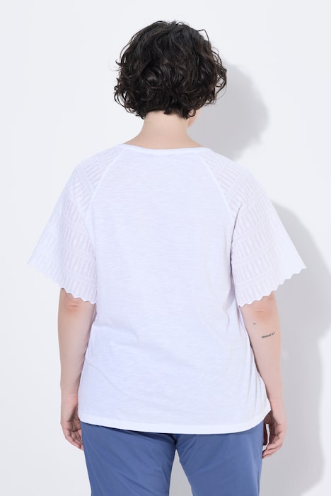 T-Shirt, Stickerei, Tunika-Ausschnitt, Halbarm