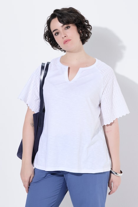 T-Shirt, Stickerei, Tunika-Ausschnitt, Halbarm