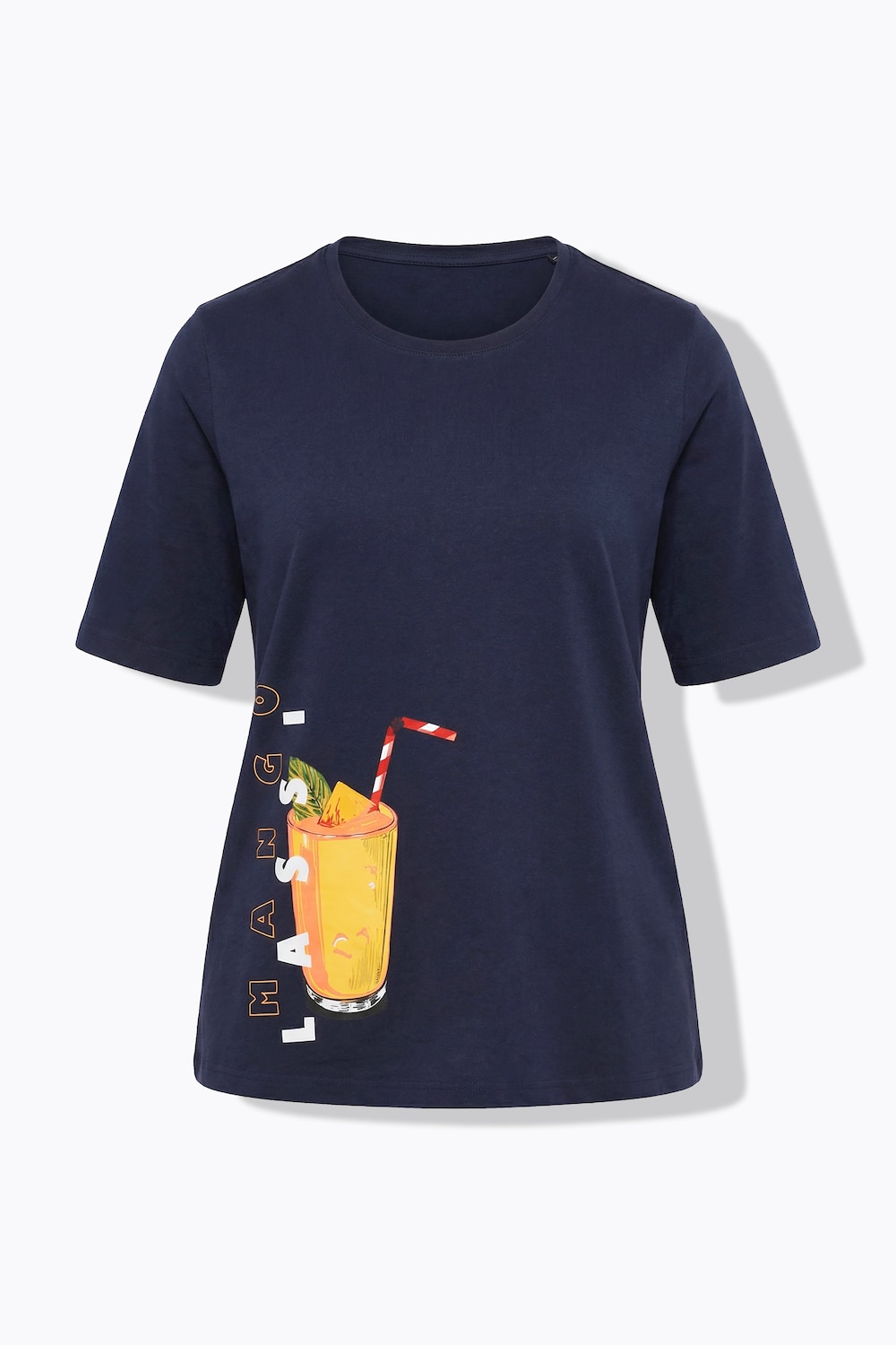 Stora storlekar T-shirt med rund halsringning och kort ärm, Dam, blå, storlek: 50/52, Bomull, Ulla Popken