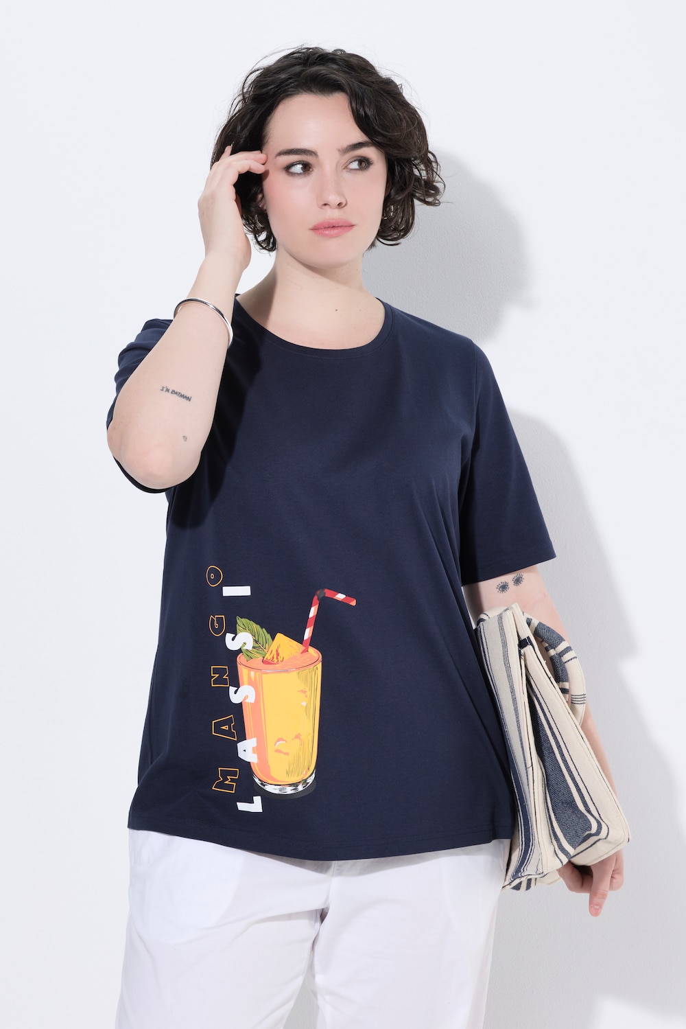 Klassisk t-shirt med smoothie-motiv og rund hals