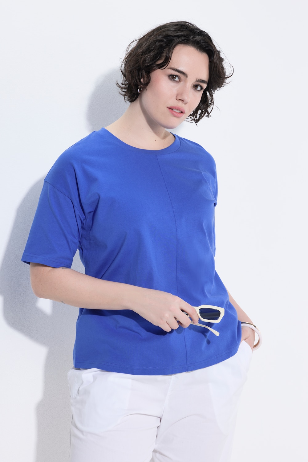 T-Shirt, Ziernaht, Boxy, Rundhals, Halbarm