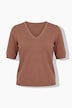 Pullover, Elastiksaum, V-Ausschnitt, Halbarm, Glitter