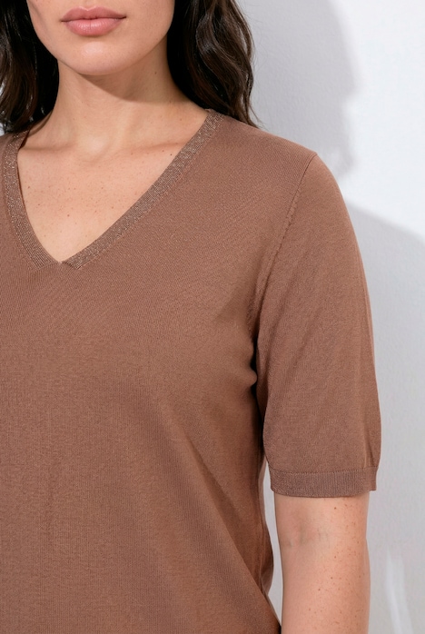 Pullover, Elastiksaum, V-Ausschnitt, Halbarm, Glitter