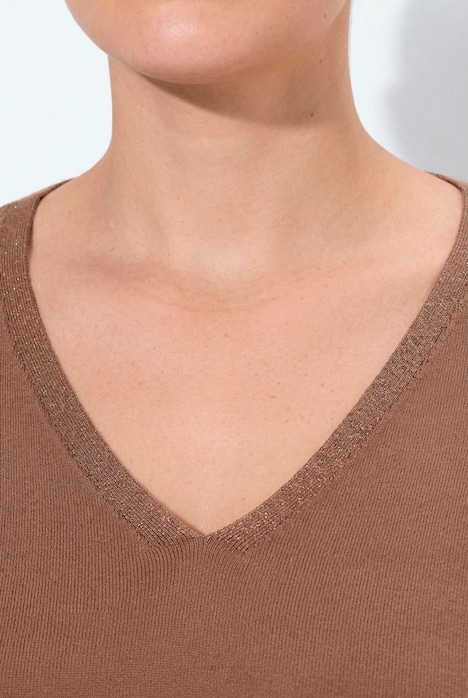 Pullover, Elastiksaum, V-Ausschnitt, Halbarm, Glitter
