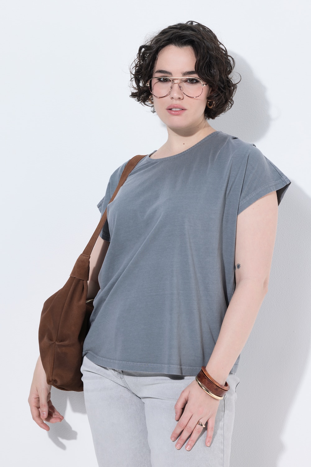 T-Shirt, Zierfalten, Oversized, Rundhals, Cup-Ärmel