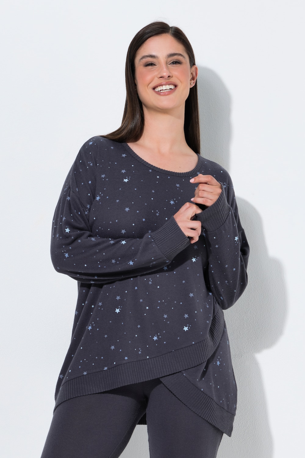 Loungewear-Sweater, Sterne, oversized, Rundhals, Langarm