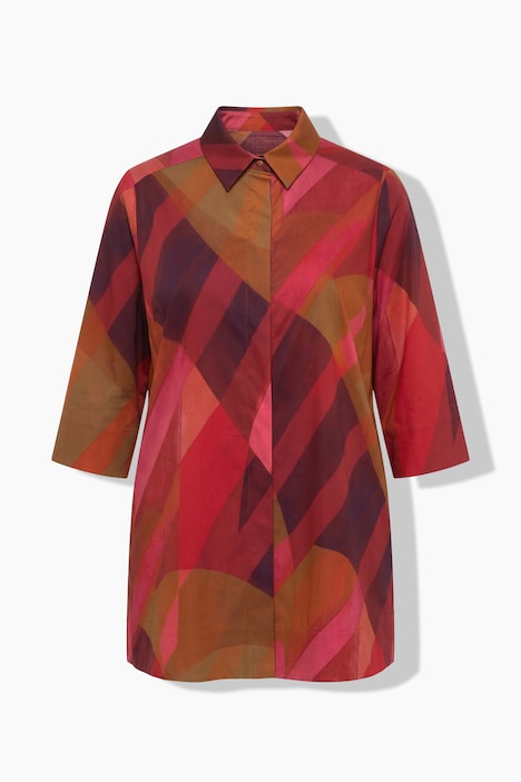 Longbluse, Streifen, A-Linie, Hemdkragen, 3/4-Arm