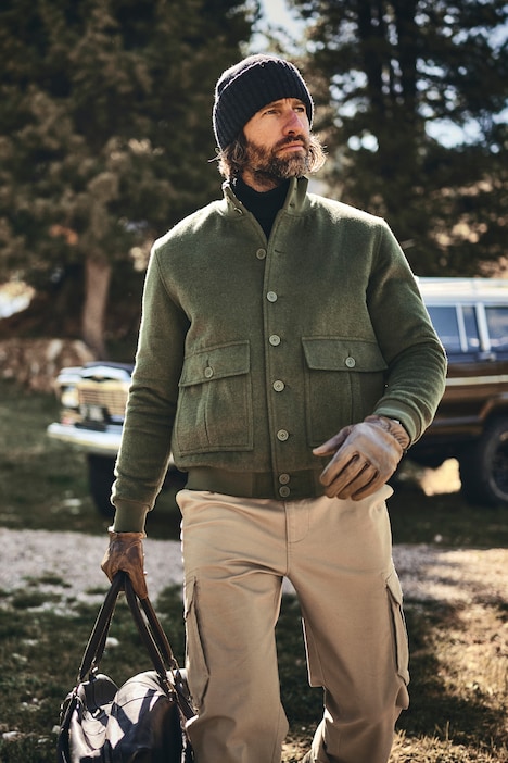Chaqueta de mezcla de lana, cuello alzado, bolsillos con solapa, hasta la talla 7 XL