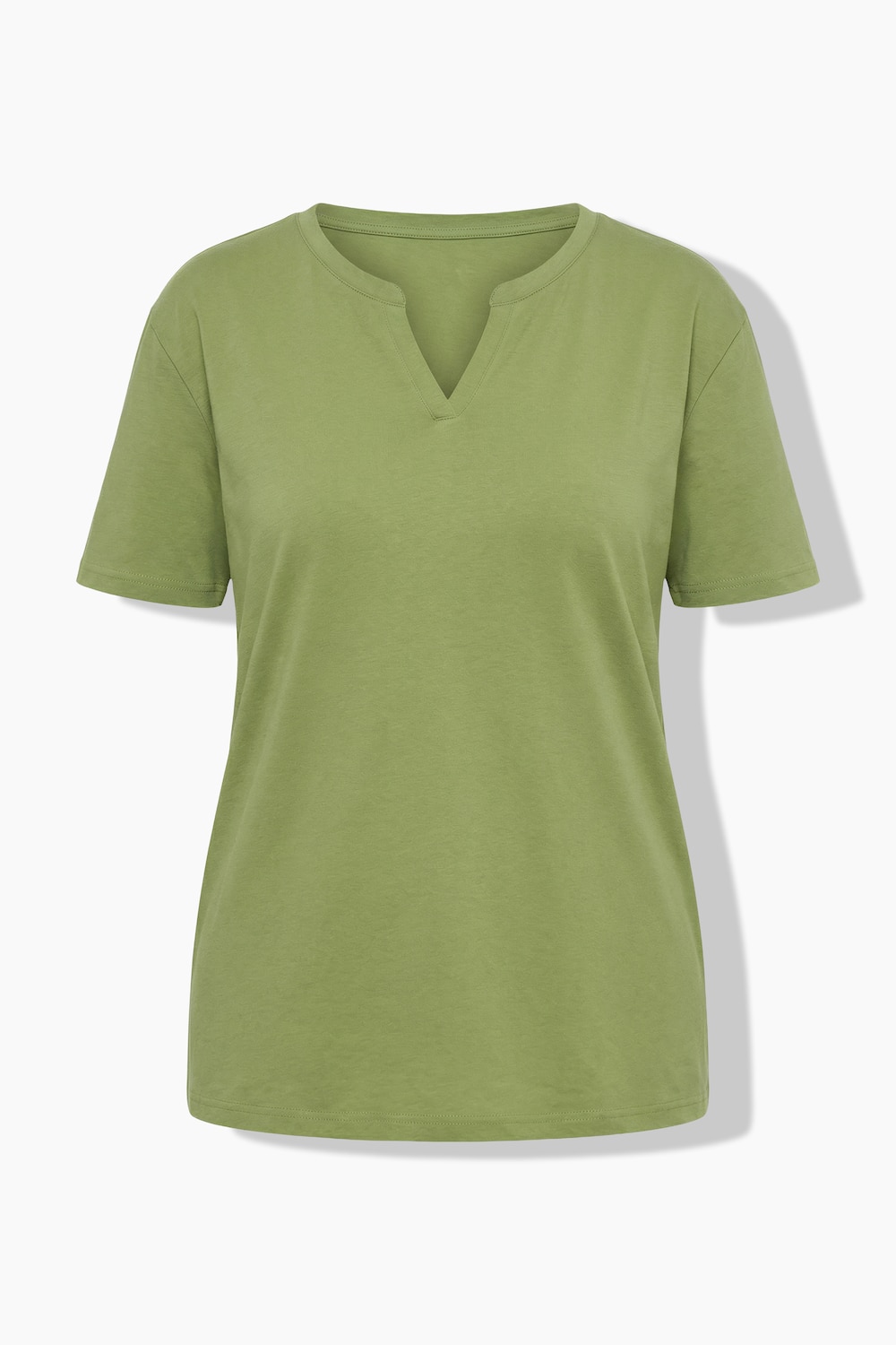 Stora storlekar T-shirt i oversize-modell med tunikaringning och kort ärm, Dam, grön, storlek: 50/52, Bomull, Ulla Popken